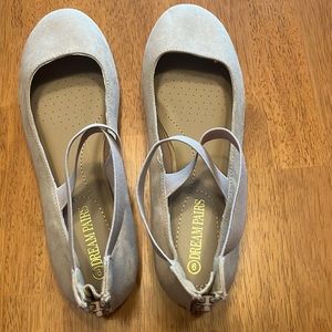 Dream pairs, tan suede ballet flats with strap and zipper back size 9